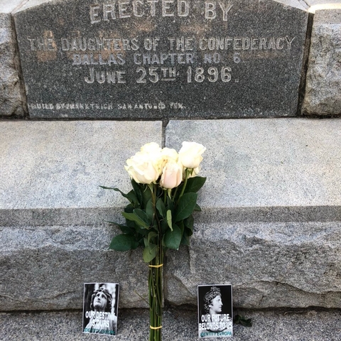 Identity Evropa postcards placed at a Confederate War Memorial.