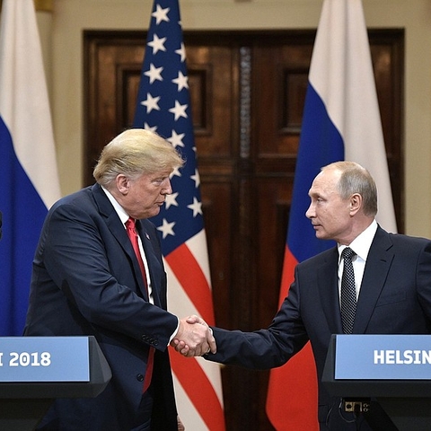 Presidents Donald Trump and Vladimir Putin together at a press conference in July 2018.