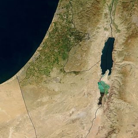 Satellite image of Israel and surrounding territories.
