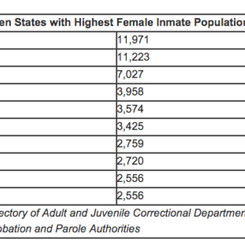 A chart of states with the highest rates of female incarceration, 2009.
