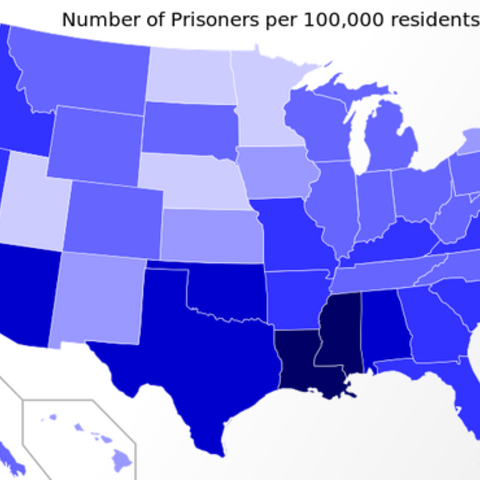 A Map of the U.S. States and their incarceration rates in 2008.