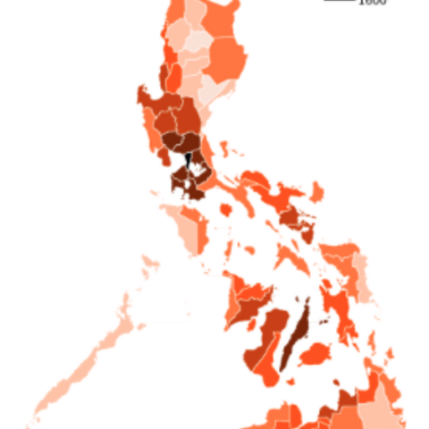Population density of the Philippines per square kilometer, 2009.
