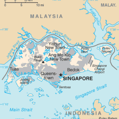 A map of Singapore and the surrounding area.