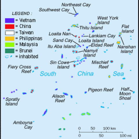 A map of the military settlements on Spratly Islands.