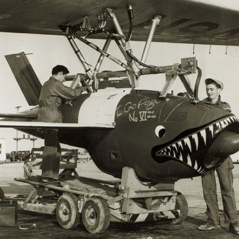 Workers assemble a Firebee drone.