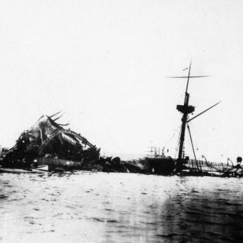 The sinking of the USS Maine in 1898.
