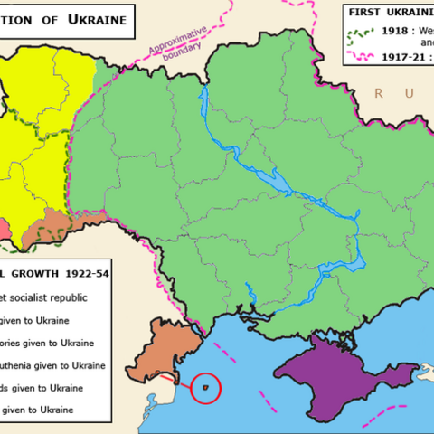 Map showing the territorial evolution of Ukraine in the 20th century.