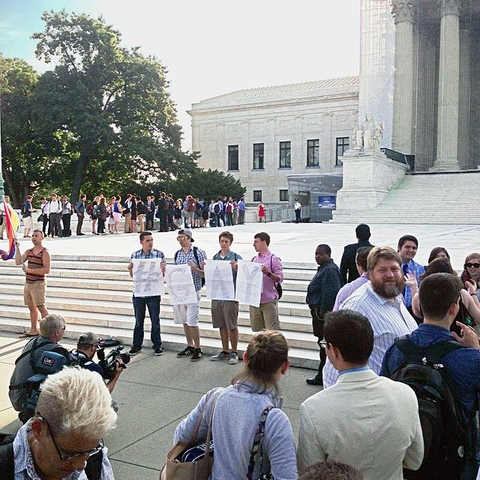 People awaiting the U.S. Supreme Court Defense of Marriage Act ruling.
