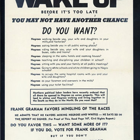 An advertisement for Willis Smith’s 1950 senate primary campaign in North Carolina.
