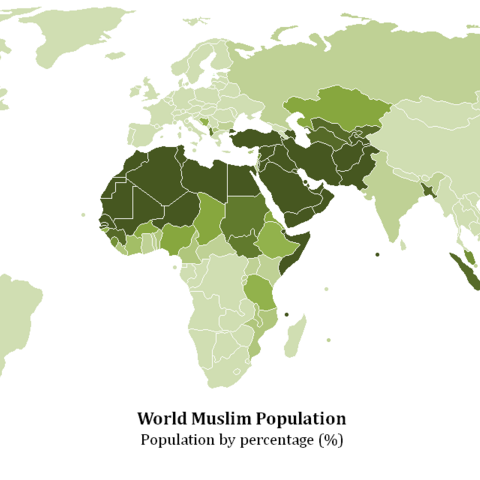 Map showing the percentage of the world population that is Muslim.