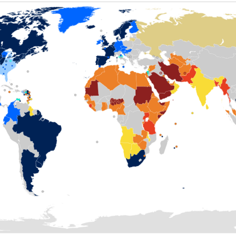 Map illustrating the status of same-sex equality across the globe.