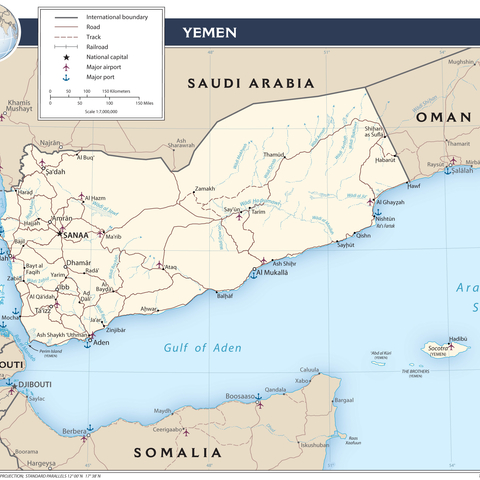 A 2012 map of Yemen's transportation networks.