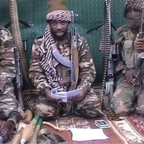 Abubakar Shekau with other Boko Haram fighters.