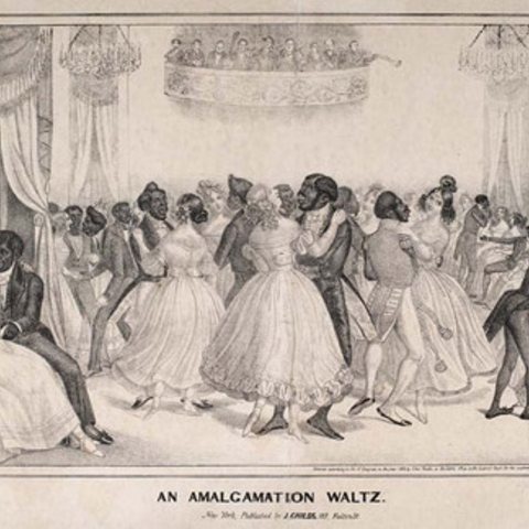 The second in the series of E.W. Clay’s 1839 lithographs on the topic, 'Practical Amalgamation (An Amalgamation Waltz).'