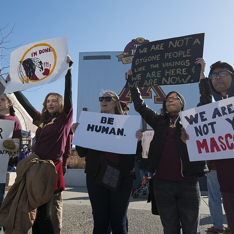Protest against the name and mascot of the Washington Redskins.
