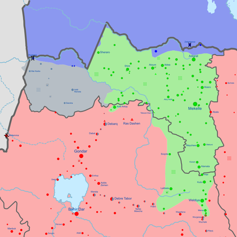 Map showing territorial control of Tigray as of September 2021.