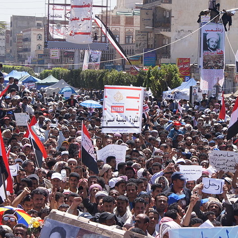 Thousands of protesters in Yemen's capital city, Sana'a, in 2011.
