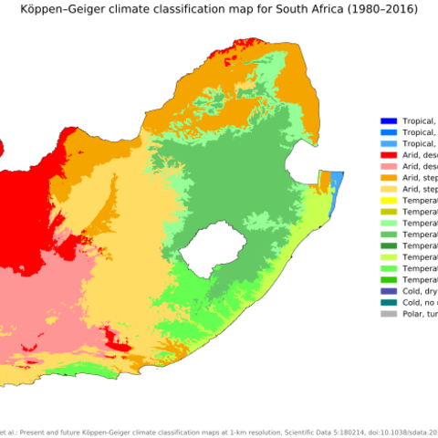 A map of South Africa’s climate classification from 1980 to 2016.