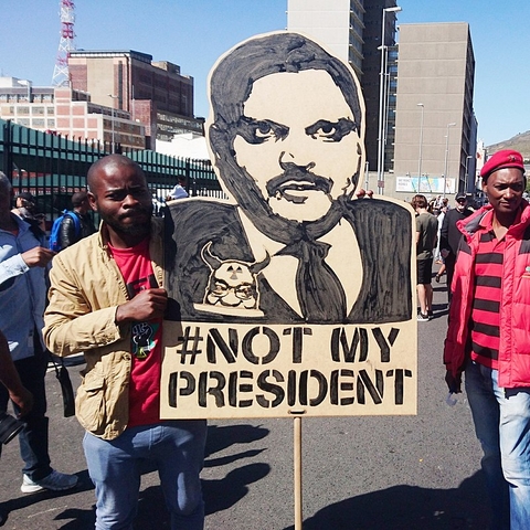 Protesters at a 2017 'Zuma Must Fall' rally.