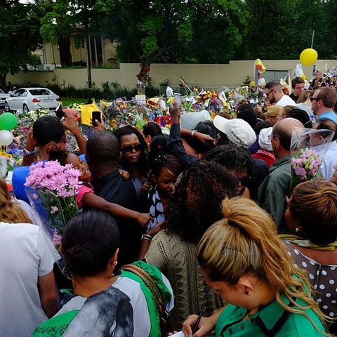 The public standing vigil outside Nelson Mandela’s house.