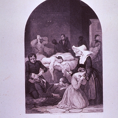 A 1832 engraving from J. Roze depicting the cholera epidemic in Paris.