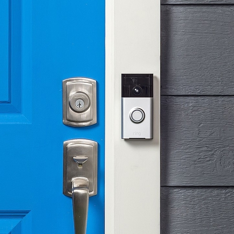 A Ring video doorbell with a Wi-Fi camera.