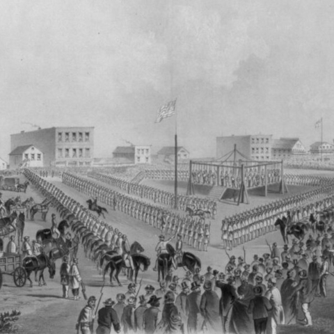 Drawing of the 1862 mass execution in Mankato, Minnesota.
