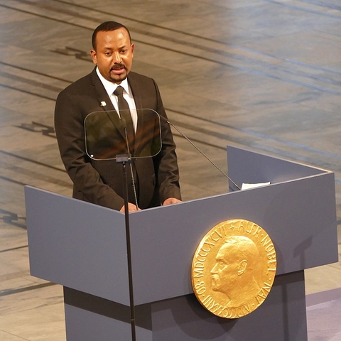 Abiy Ahmed Ali accepts his Nobel Peace Prize.