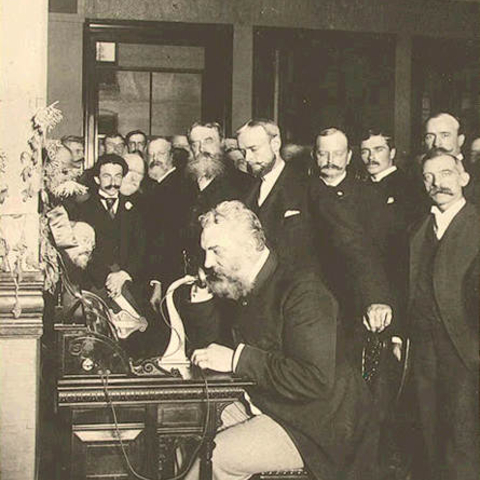 Alexander Graham Bell at the opening of the long-distance line.
