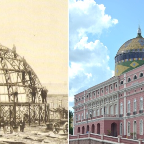 On the left, dome of the Amazon Theater. On the right, the Amazon Theater.