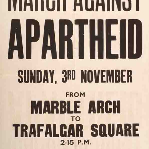 British Anti-Apartheid Movement flyer announcing a demonstration in Trafalgar Square.