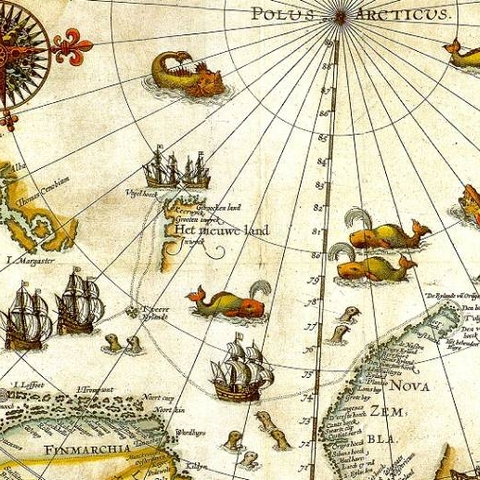 Portion of 1599 map of Arctic exploration by Willem Barentsz.