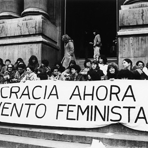 Chilean feminists rally during Augusto Pinochet’s military dictatorship.