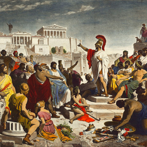 The Athenian politician Pericles delivering his famous funeral oration.