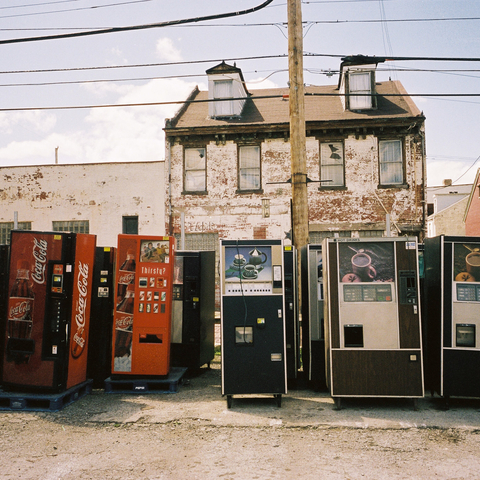 Discarded vending machines in Pittsburgh, Pennsylvania.