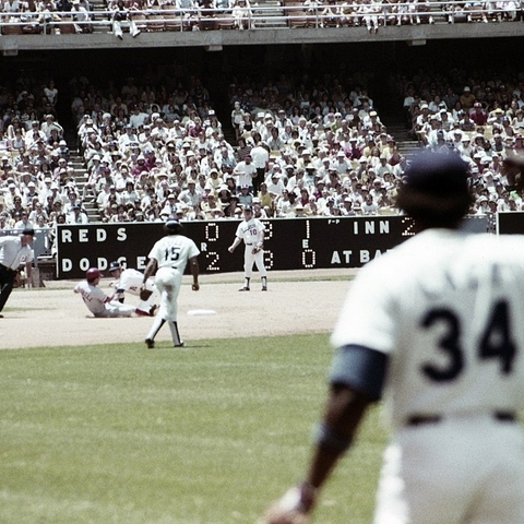 A 1978 baseball game between the Dodgers and the Reds.