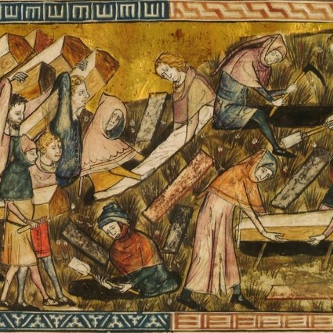 Citizens of Tournai, in the present-day Netherlands, bury plague victims, 1353.