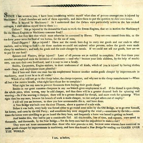 A handbill printed in March 1812 in Manchester.