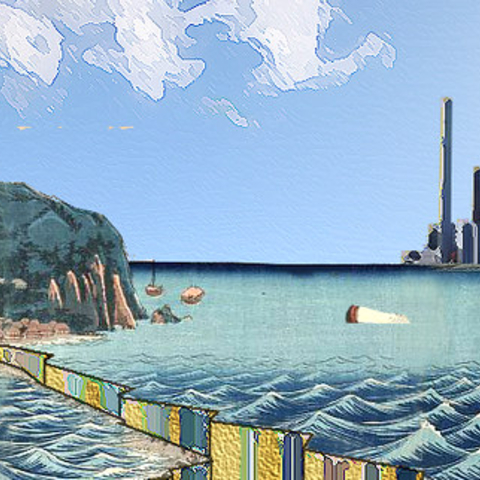 Illustration by artist DonkeyHotey depicting the earthquake and subsequent tsumani that caused the Fukushima Daiichi nuclear disaster.