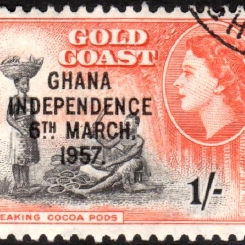 A postage stamp of Gold Coast overprinted for Ghanaian independence in 1957.