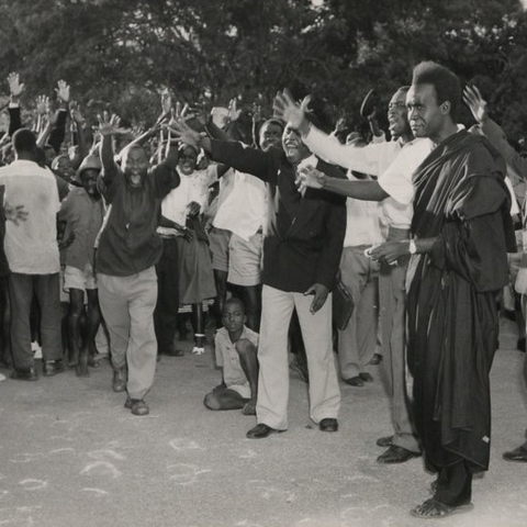 Dr Kenneth Kaunda with United National Independence Party supporters.