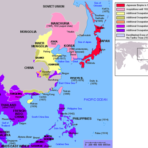 The maximum extent of the Japanese empire.