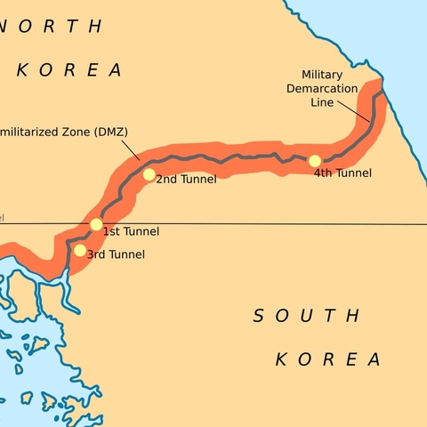 Closeup of the Korean Demilitarized Zone that surrounds the Military Demarcation Line.
