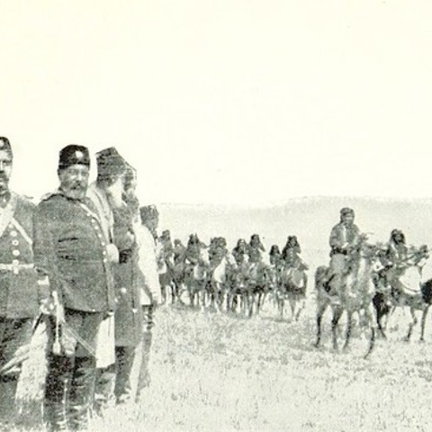 The governor of Van Province, Bahri Pasha, reviews the Kurdish cavalry in 1894.