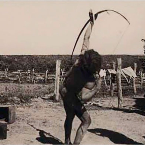 Claude Lévi-Strauss photographing a Brazilian native.