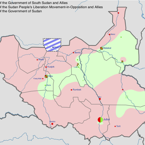 A map of South Sudan during the civil war in 2016.