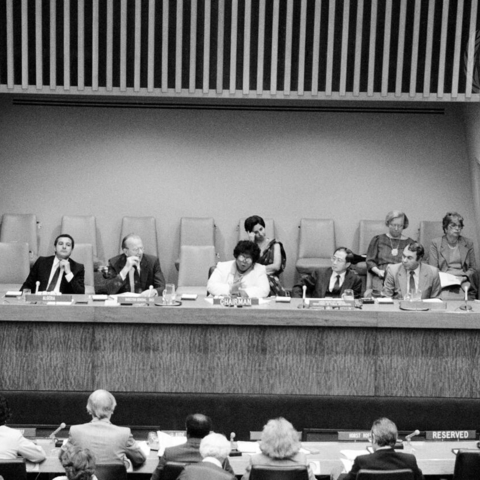 Pictured here is the opening day for the Annual Conference of the Department of Public Information of the United Nations for Non-Governmental Organizations in 1984.