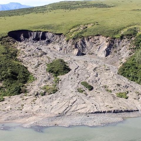 A 300m long slump caused by thawing permafrost.