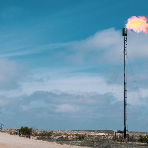 A natural gas flare in a Texas oil field.