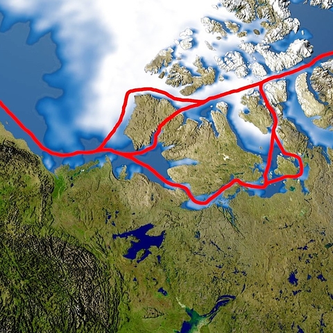 Possible routes through the Northwest Passage.